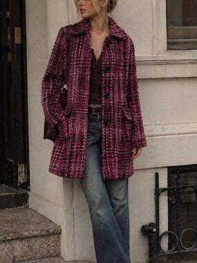 Banana Republic Mohair Plaid Coat - pink tweed size small